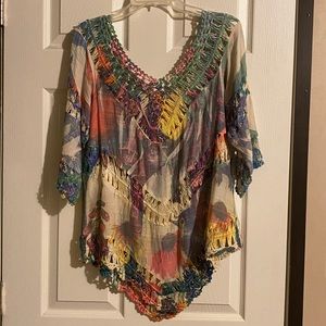 Colorful Coverup or Poncho Style Top - Medium